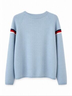 ​Vintage Powder Blue Crewneck Sweater Retro Racing Stripes Raglan Sleeve